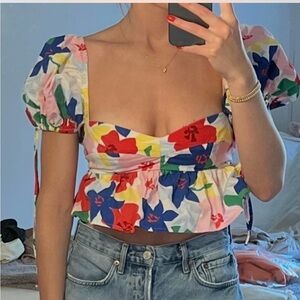Colorful Floral Puff Sleeve Top
